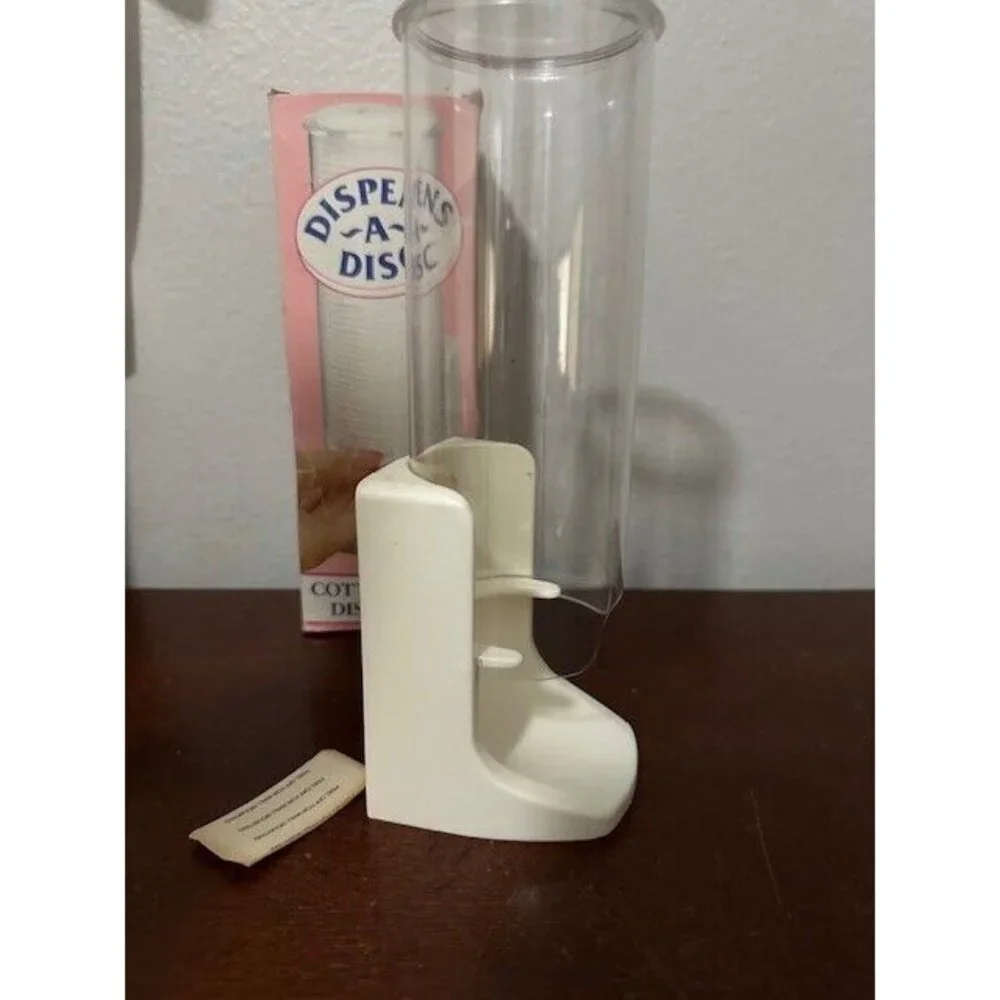 Dispens A Disc Vtg Cotton Rounds Pads Holder Dispenser Lid Makeup Remover NOS